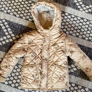 Disney Quilted Hooded Jacket with Mickey Print - Beige - Size: 4T